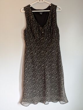Black Floral Midi Dress with V-Neck